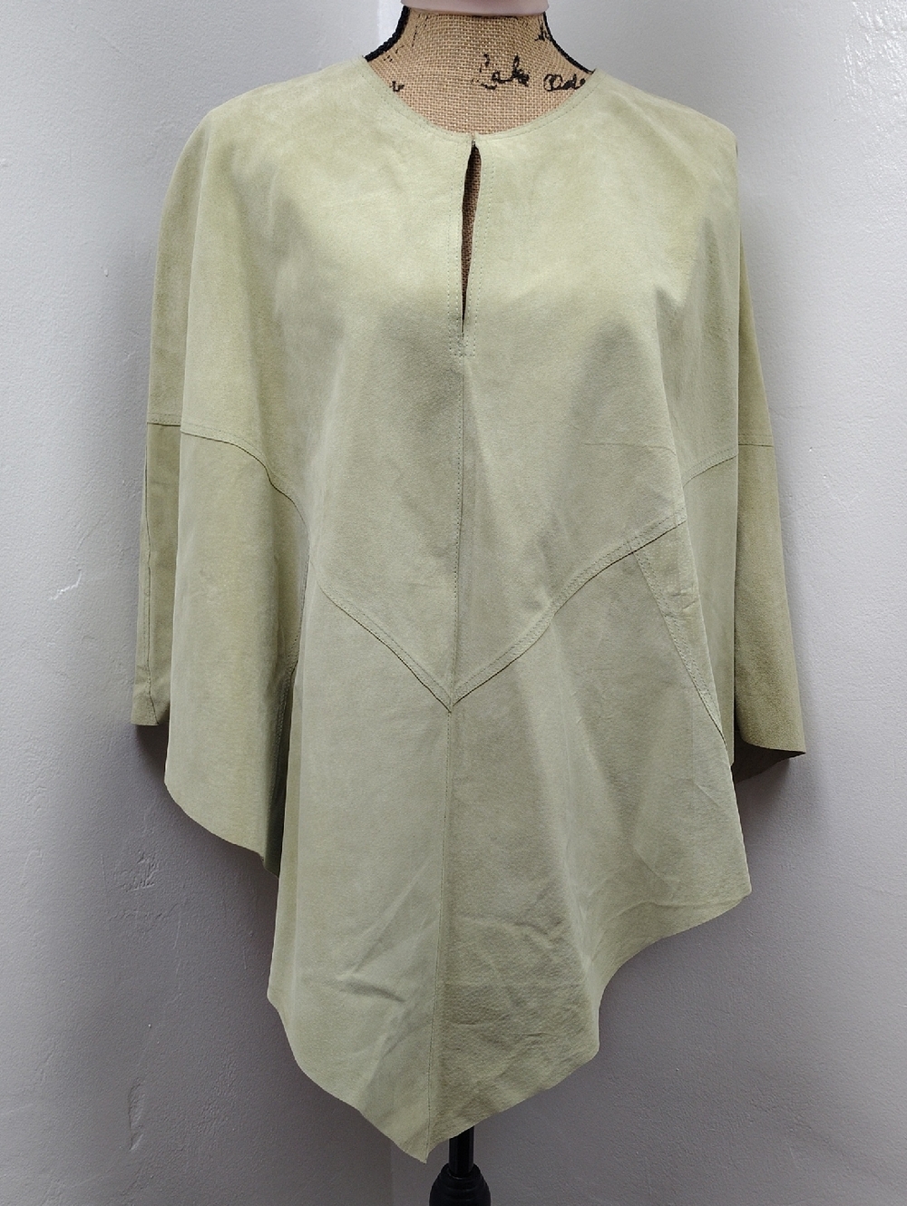 Bernardo Women's Green Sage Suede Leather Poncho, Jacket. One Size Fits All